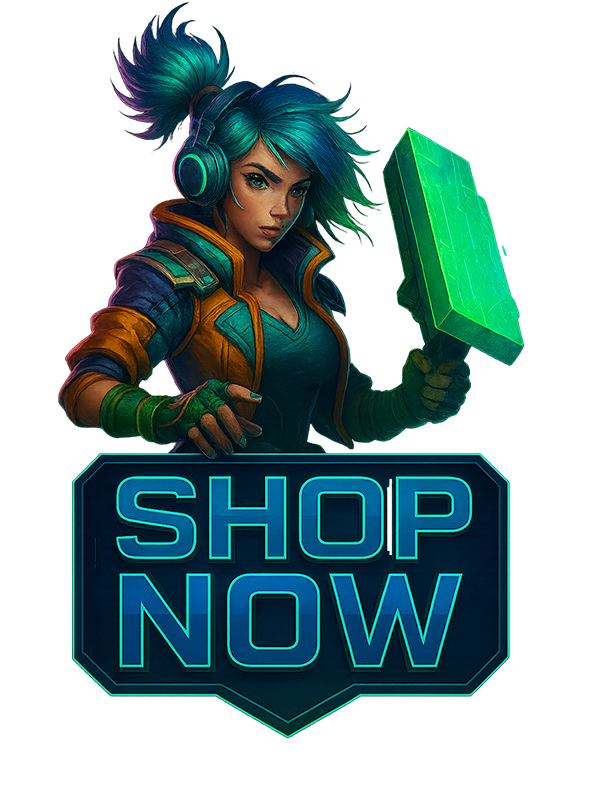 Shop Now banner featuring a digital character with headphones
